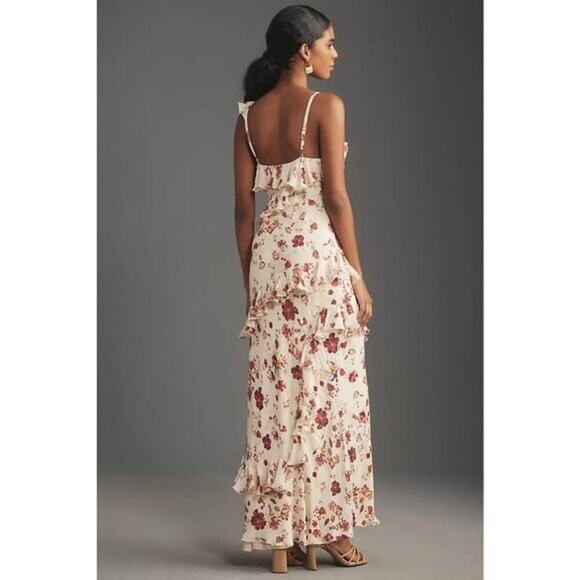 LET ME BE White Pink Floral Sleeveless Ruffle Maxi Dress NWT Size 0P Petite - Picture 3 of 12